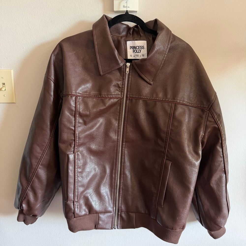 Princess Polly Chocolate Brown Faux Leather Jacket